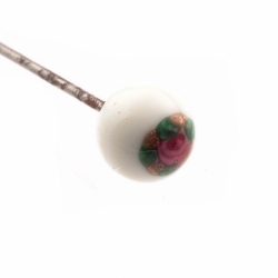 Antique vintage Czech pink satin floral aventurine white lampwork glass bead hatpin
