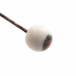 Antique vintage Czech pink satin floral aventurine white lampwork glass bead hatpin