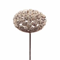 Long 12" Antique Victorian Czech crystal glass rhinestone white metal round hatpin
