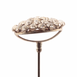 Long 12" Antique Victorian Czech crystal glass rhinestone white metal round hatpin