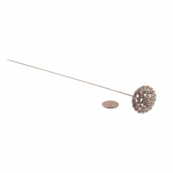 Long 12" Antique Victorian Czech crystal glass rhinestone white metal round hatpin