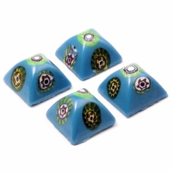 Lot (4) 15mm Czech vintage millefiori blue square domed Venetian glass cabochons