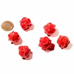 Lot (6) 18mm Czech Deco vintage hand lampwork pinched red flower glass beads