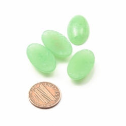 Lot (4) 24x14mm Czech vintage marble fleck pale green opaline glass cabochons