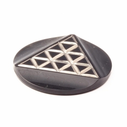 36mm Czech antique geometric silvered triangle round black glass cabochon