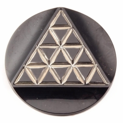 36mm Czech antique geometric silvered triangle round black glass cabochon
