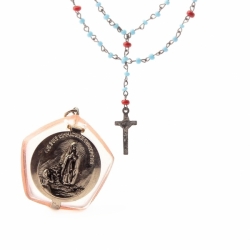 Vintage Czech silver tone Madonna rosaline glass religious rosary locket pendant