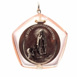 Vintage Czech silver tone Madonna rosaline glass religious rosary locket pendant