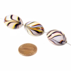 Lot (3) 23mm Czech vintage feather marble oval hand lampwork glass beads