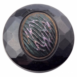 32mm Czech Victorian antique metallic iridescent bumpy 2 hole black connector glass bead