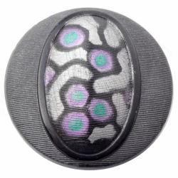 32mm Czech Victorian silver metallic faux fabric black 2 hole connector glass bead