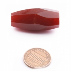 Large 34mm Czech Deco antique hand hexagon faceted red carnelian glass bead prism
