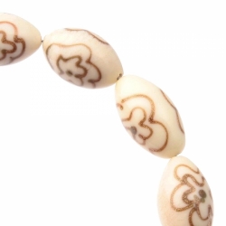 Lot (4) Czech vintage aventurine gold floral oval hand lampwork beige glass beads