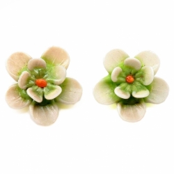 Lot (2) Czech vintage Venetian style micro lampwork double green flower glass button beads