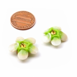 Lot (2) Czech vintage Venetian style micro lampwork double green flower glass button beads