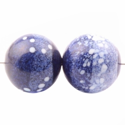 Lot (2) 20mm vintage Czech lampwork white spot spatter blue gemstone glass beads