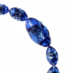 Lot (6) vintage Czech lampwork foil band bumpy overlay sapphire blue oval glass beads