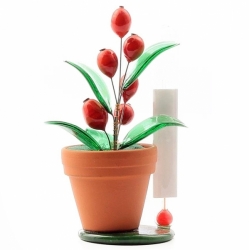 Czech studio Art Glass lampwork miniature red berry flower plant pot thermometer