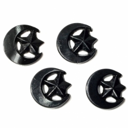 Lot (4) 19mm Czech vintage realistic moon star pierced black glass cabochons