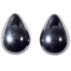 Lot (2) 25x18mm Czech vintage haematite metallic black teardrop glass cabochons