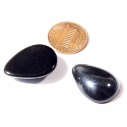 Lot (2) 25x18mm Czech vintage haematite metallic black teardrop glass cabochons