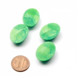 Lot (4) 25x18mm Czech vintage green marble oval glass cabochons