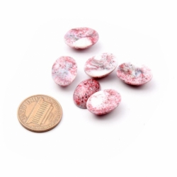 Lot (6) 16x11mm Czech vintage red marble oval glass cabochons