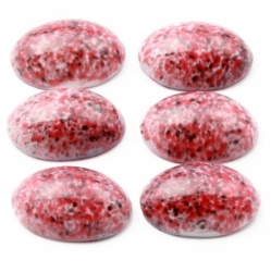 Lot (6) 16x11mm Czech vintage red marble oval glass cabochons