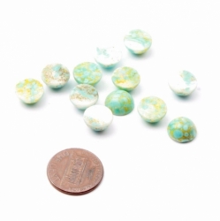 Lot (12) 10mm Czech vintage blue matrix marbled round glass cabochons