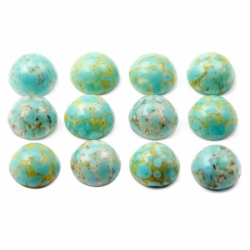 Lot (12) 10mm Czech vintage blue matrix marbled round glass cabochons