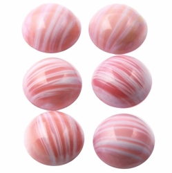 Lot (6) 17mm Czech vintage pink striped round domed glass cabochons