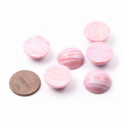 Lot (6) 17mm Czech vintage pink striped round domed glass cabochons
