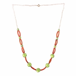 Vintage Czech necklace green faceted orange lustre arc glass beads