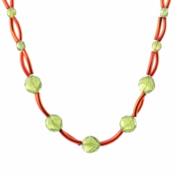 Vintage Czech necklace green faceted orange lustre arc glass beads