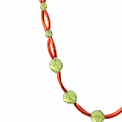 Vintage Czech necklace green faceted orange lustre arc glass beads