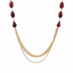 Vintage Czech gold chain necklace faux pearl black faceted glass beads