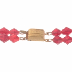Vintage Czech 2 strand necklace faux pearl ruby red bicone cube glass beads