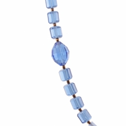 Vintage Czech gold chain tassle necklace sapphire blue hand faceted glass beads