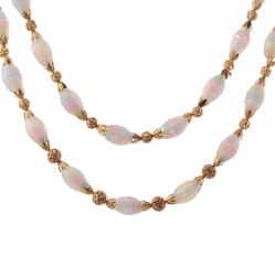 Vintage Czech 2 strand necklace rare crystal cased satin opaline bicolor glass beads