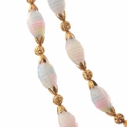 Vintage Czech 2 strand necklace rare crystal cased satin opaline bicolor glass beads