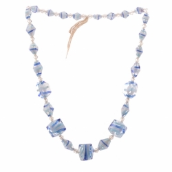 Vintage Czech necklace element rare crystal cased blue white satin bicolor faceted glass beads