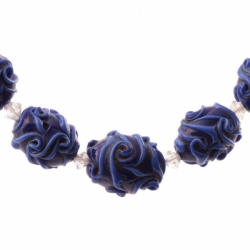 Vintage Czech choker necklace gradual blue swirl overlay lampwork glass beads