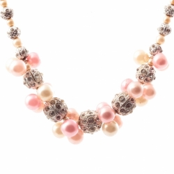 Vintage Czech necklace faux pearl glass beads rhinestone metal ball beads