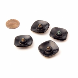 Lot (4) 24mm Czech Nouveau antique gold luster fleur de lys square black glass buttons