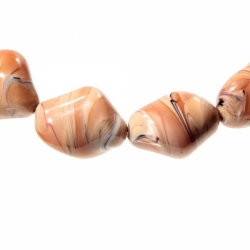 Lot (6) 21mm vintage Czech lampwork beige brown swirl marble gemstone glass beads