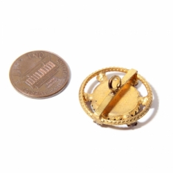 22mm Bohemian Victorian gold tone rhinestone hand painted cherub glass cabochon button