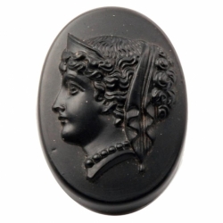 34mm Czech antique matte black pictorial mourning cameo art glass button