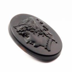 34mm Czech antique matte black pictorial mourning cameo art glass button