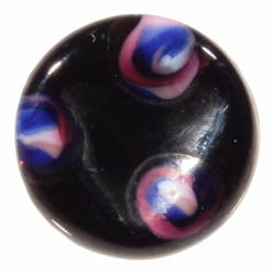 15mm antique Czech blue satin eyes black rosette shank lampwork glass button