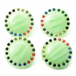 Lot (4) 23mm vintage Czech Uranium satin swirl rhinestone art glass buttons